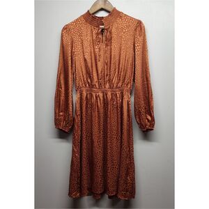 Chenault Mini Dress Women Size L Copper Orange Satin Long Sleeve Cocktail Party